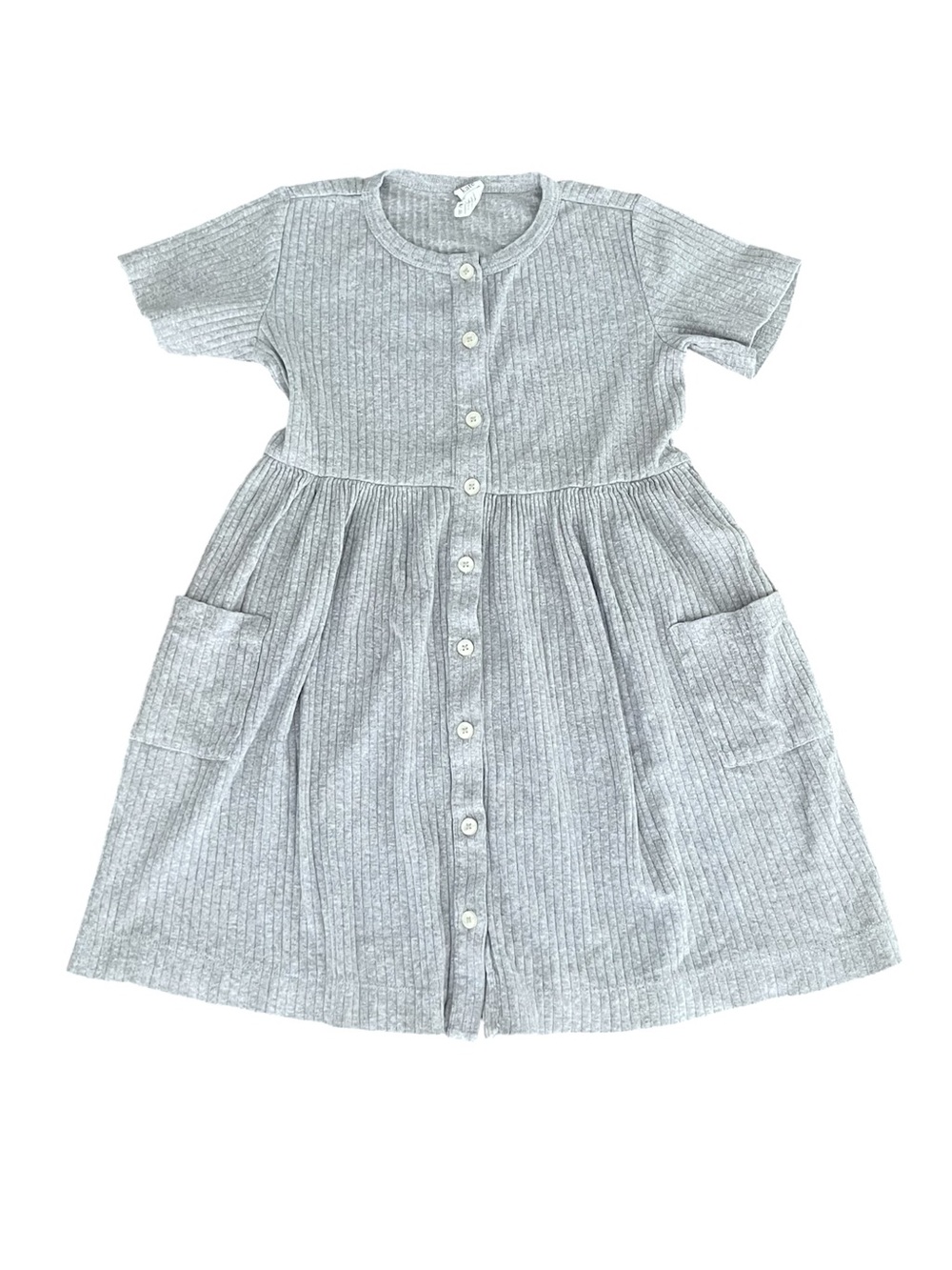 Kate Quinn (6y) Ribbed Button-Front Grey Dress